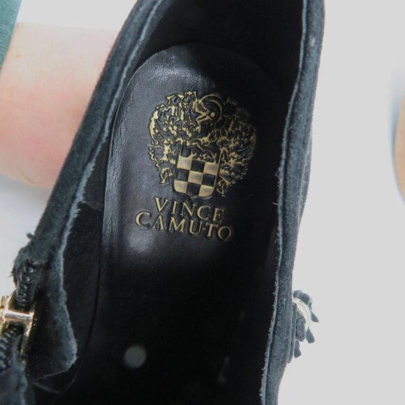 Vince Camuto Boots Sz 10 Black Suede Tassel Zip Ankle Booties Stiletto 3.5" Heel - Picture 11 of 12